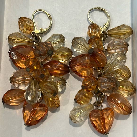 Source Unknown Jewelry - Vintage Cluster Earrings Dangling Beads Warm Hues of Citrine Colors